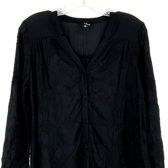 Lucky Brand Top Women S Black V-Neck Embroidered Button Up Whimsigoth Dark Fairy - Picture 2 of 11